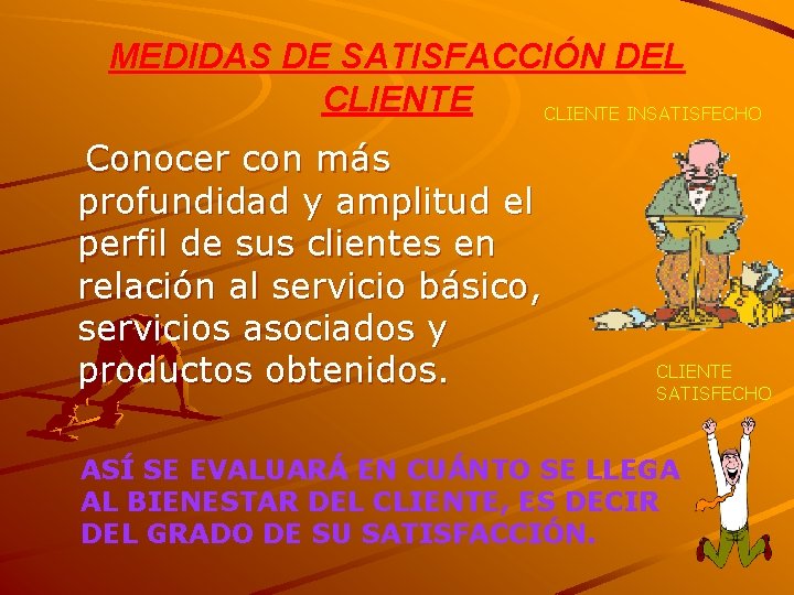 MEDIDAS DE SATISFACCIÓN DEL CLIENTE INSATISFECHO Conocer con más profundidad y amplitud el perfil