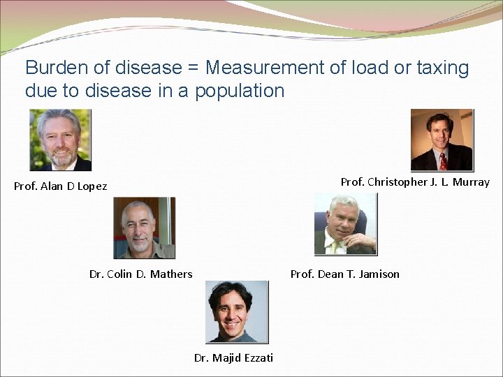 Burden of disease = Measurement of load or taxing due to disease in a