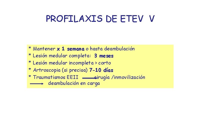 PROFILAXIS DE ETEV V * Mantener x 1 semana o hasta deambulación * Lesión