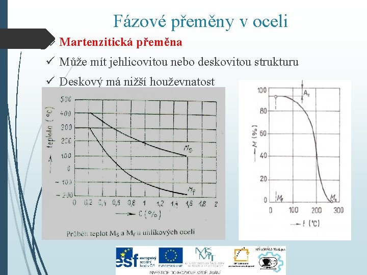 Fázové přeměny v oceli Martenzitická přeměna ü Může mít jehlicovitou nebo deskovitou strukturu ü