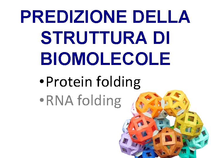 PREDIZIONE DELLA STRUTTURA DI BIOMOLECOLE • Protein folding • RNA folding 