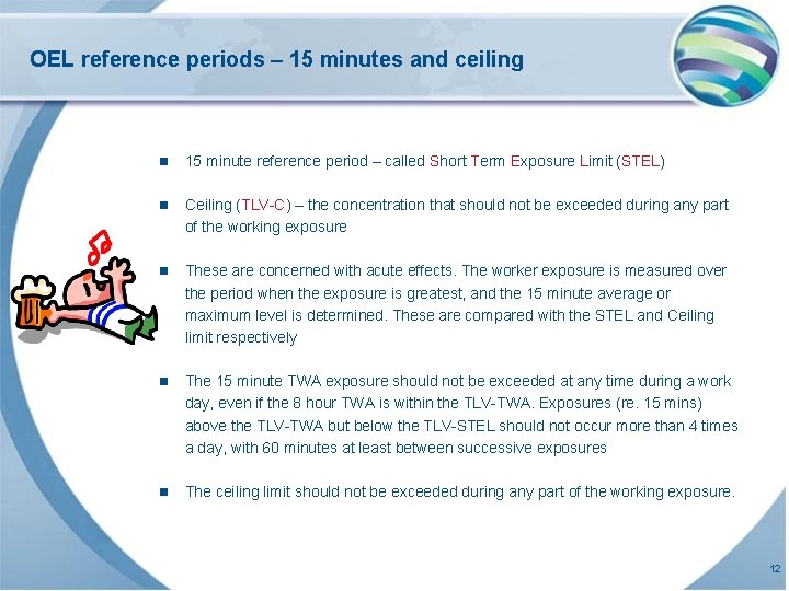 OEL reference periods – 15 minutes and ceiling n 15 minute reference period – OEL reference periods – 15 minutes and ceiling n 15 minute reference period –