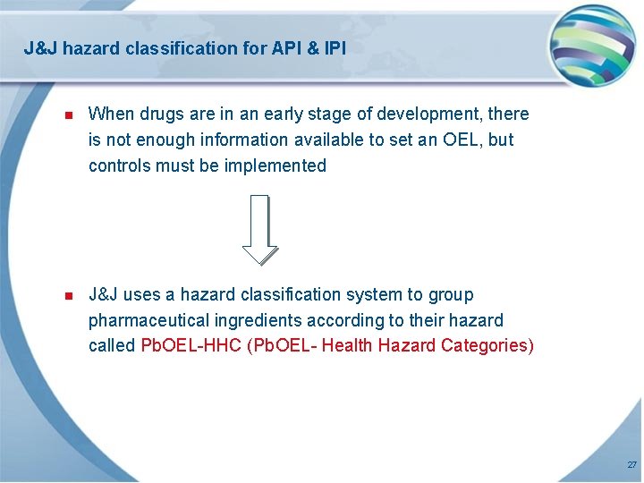 J&J hazard classification for API & IPI n When drugs are in an early J&J hazard classification for API & IPI n When drugs are in an early