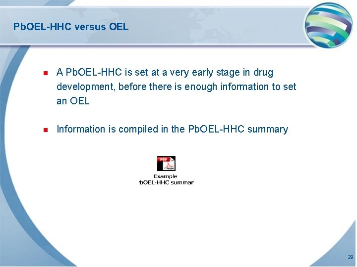 Pb. OEL-HHC versus OEL n A Pb. OEL-HHC is set at a very early Pb. OEL-HHC versus OEL n A Pb. OEL-HHC is set at a very early