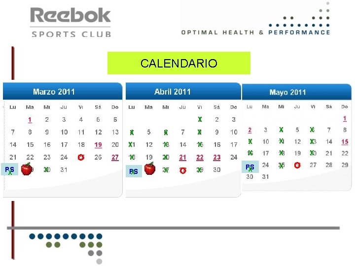 CALENDARIO X O PS X X X X X PS X X O 