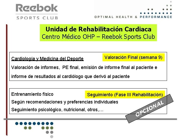 Unidad de Rehabilitación Cardiaca Centro Médico OHP – Reebok Sports Club Valoración Final (semana