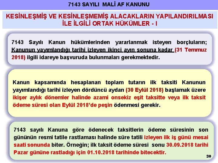 7143 SAYILI MALİ AF KANUNU KESİNLEŞMİŞ VE KESİNLEŞMEMİŞ ALACAKLARIN YAPILANDIRILMASI İLE İLGİLİ ORTAK HÜKÜMLER