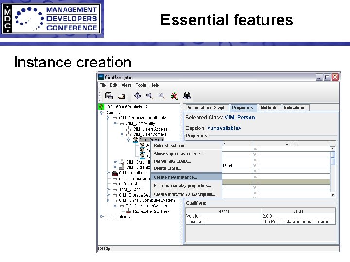 Essential features Instance creation 