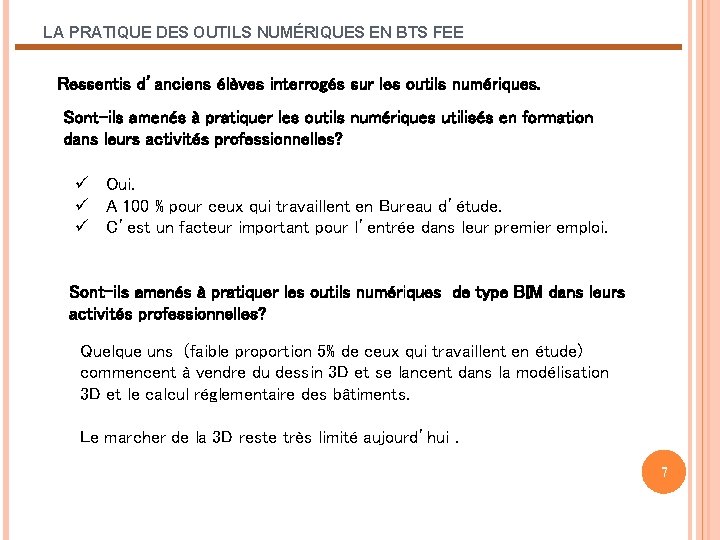 LA PRATIQUE DES OUTILS NUMÉRIQUES EN BTS FEE Ressentis d’anciens élèves interrogés sur les