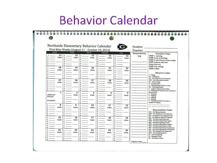 Behavior Calendar 