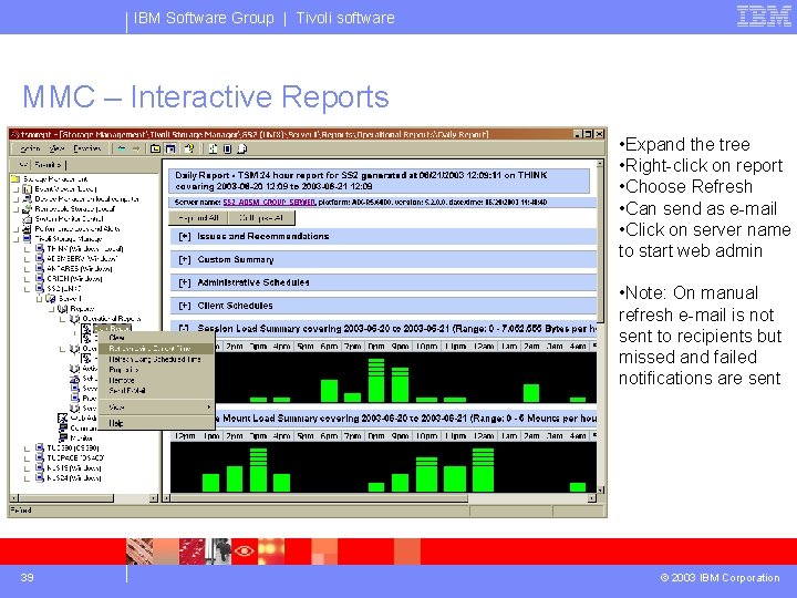 IBM Software Group | Tivoli software MMC – Interactive Reports • Expand the tree