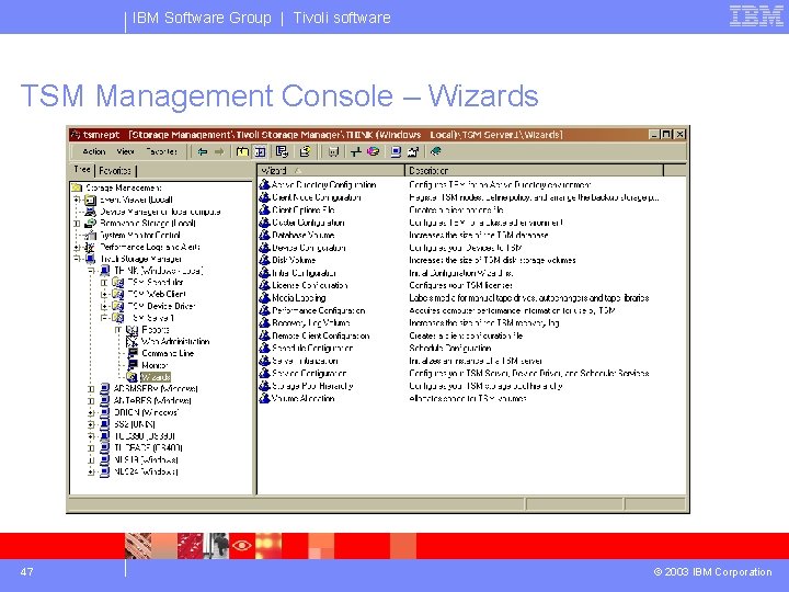 IBM Software Group | Tivoli software TSM Management Console – Wizards 47 © 2003