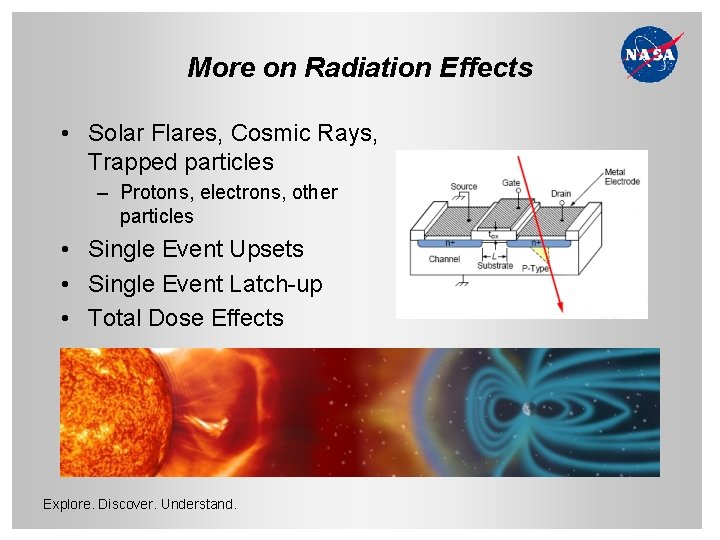 More on Radiation Effects • Solar Flares, Cosmic Rays, Trapped particles – Protons, electrons,