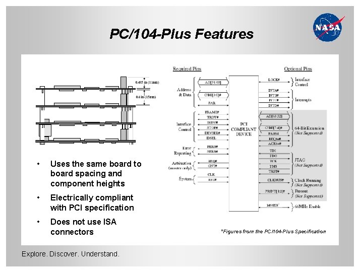 PC/104 -Plus Features • Uses the same board to board spacing and component heights