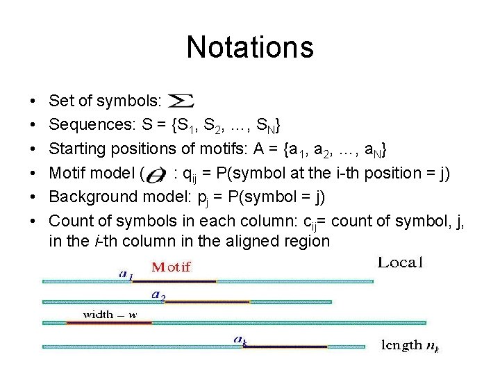 Notations • • • Set of symbols: Sequences: S = {S 1, S 2,