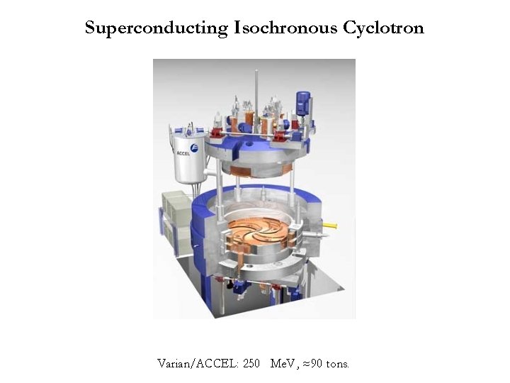 Superconducting Isochronous Cyclotron Varian/ACCEL: 250 Me. V , ≈90 tons. 