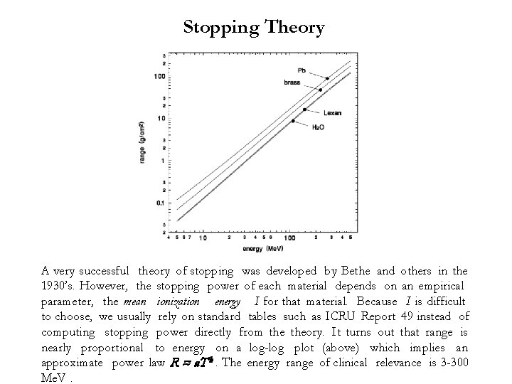 Stopping Theory A very successful theory of stopping was developed by Bethe and others