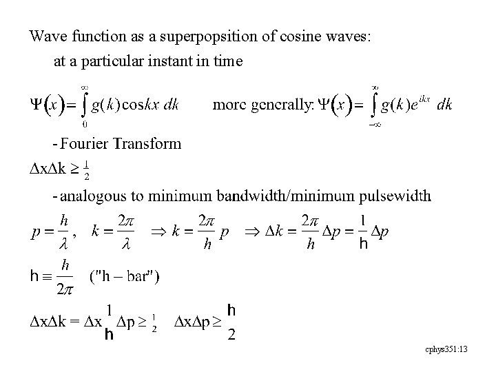 Wave function as a superpopsition of cosine waves: at a particular instant in time