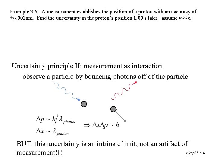 Example 3. 6: A measurement establishes the position of a proton with an accuracy