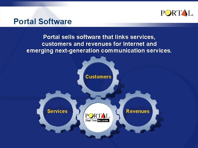 Portal Software Portal sells software that links services, customers and revenues for Internet and