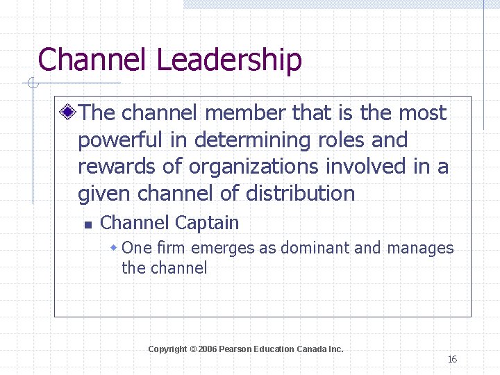 Channel Leadership The channel member that is the most powerful in determining roles and