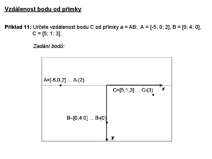 Vzdálenost bodu od přímky Příklad 11: Určete vzdálenost bodu C od přímky a =
