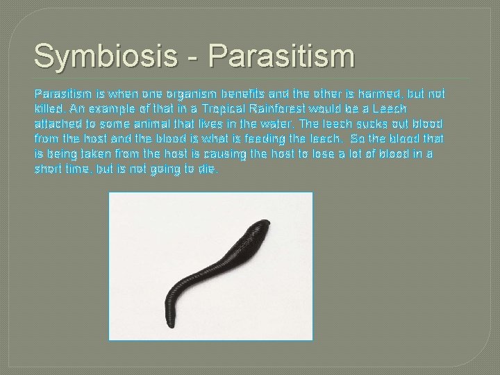 Symbiosis - Parasitism is when one organism benefits and the other is harmed, but