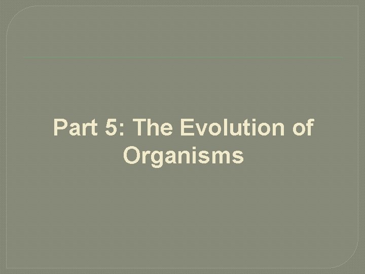 Part 5: The Evolution of Organisms 