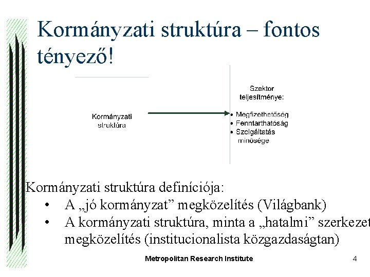 Kormányzati struktúra – fontos tényező! Kormányzati struktúra definíciója: • A „jó kormányzat” megközelítés (Világbank)