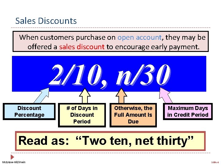 Sales Discounts When customers purchase on open account, they may be offered a sales