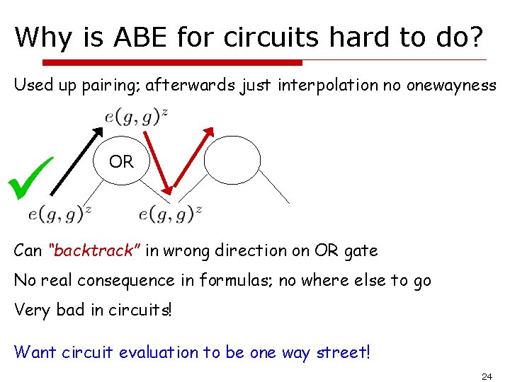 Why is ABE for circuits hard to do? Used up pairing; afterwards just interpolation