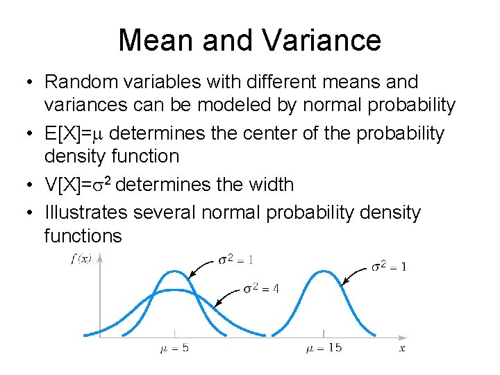 Mean and Variance • Random variables with different means and variances can be modeled
