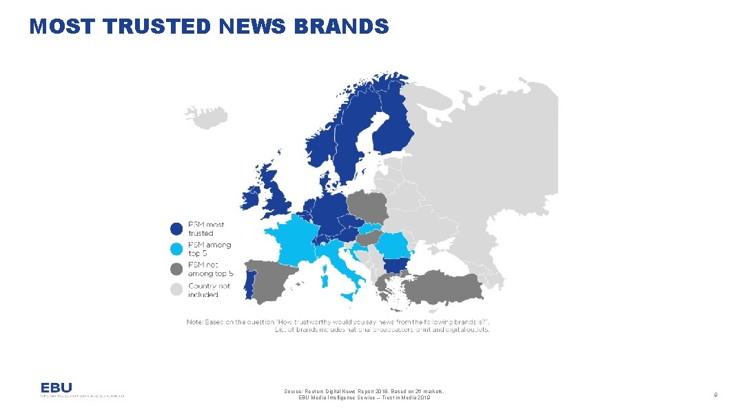 MOST TRUSTED NEWS BRANDS Source: Reuters Digital News Report 2018. Based on 26 markets.