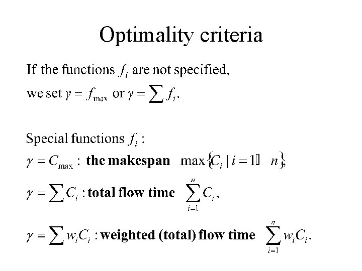 Optimality criteria 