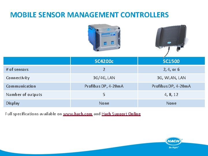 MOBILE SENSOR MANAGEMENT CONTROLLERS SC 4200 c SC 1500 # of sensors 2 2,