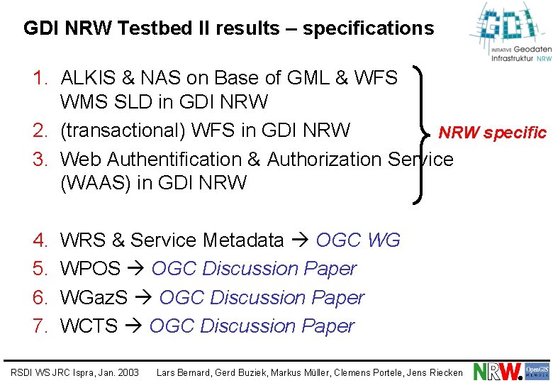 GDI NRW Testbed II results – specifications 1. ALKIS & NAS on Base of