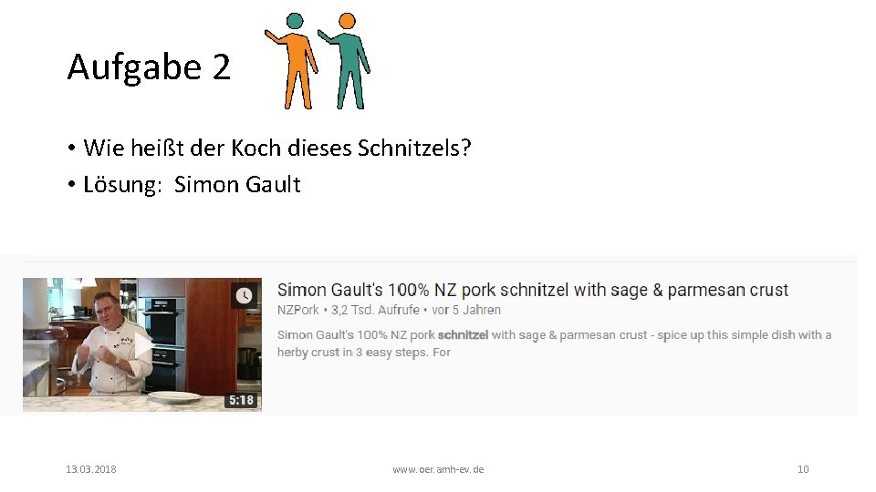 Aufgabe 2 • Wie heißt der Koch dieses Schnitzels? • Lösung: Simon Gault 13.