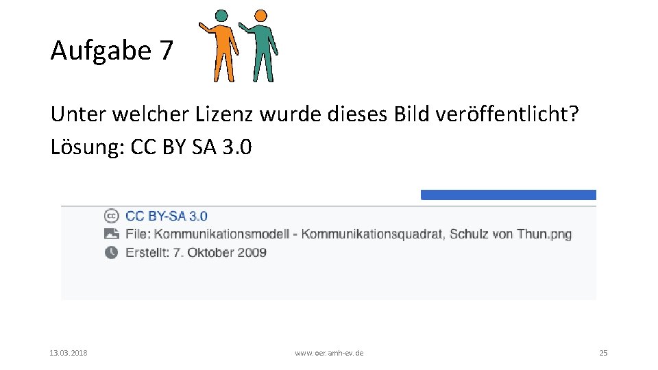 Aufgabe 7 Unter welcher Lizenz wurde dieses Bild veröffentlicht? Lösung: CC BY SA 3.