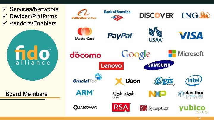 ü Services/Networks ü Devices/Platforms ü Vendors/Enablers Board Members 23 23 23 