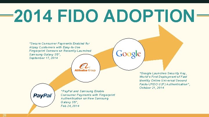 2014 FIDO ADOPTION “Secure Consumer Payments Enabled for Alipay Customers with Easy-to-Use Fingerprint Sensors