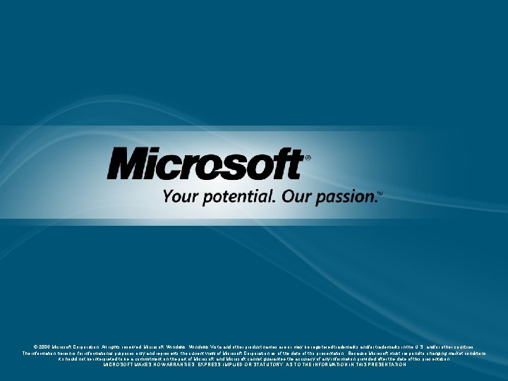 © 2006 Microsoft Corporation. All rights reserved. Microsoft, Windows Vista and other product names