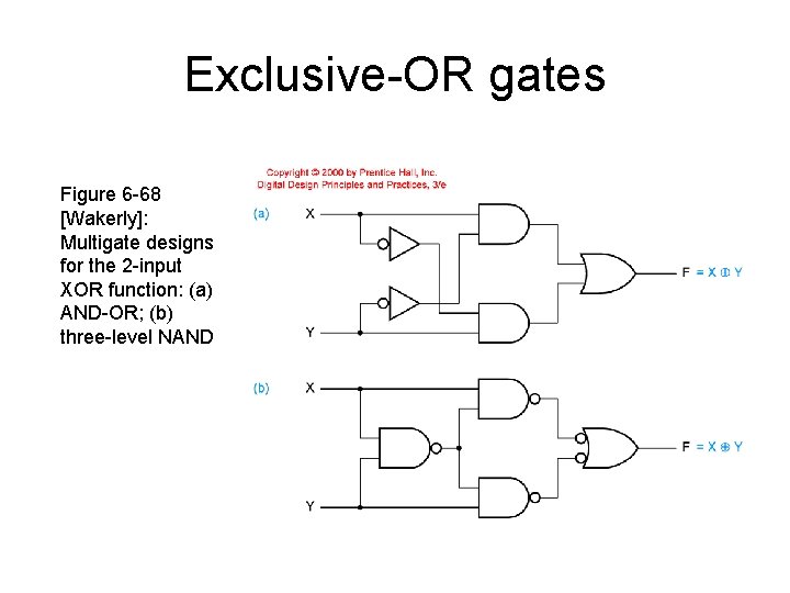 Exclusive-OR gates Figure 6 -68 [Wakerly]: Multigate designs for the 2 -input XOR function: