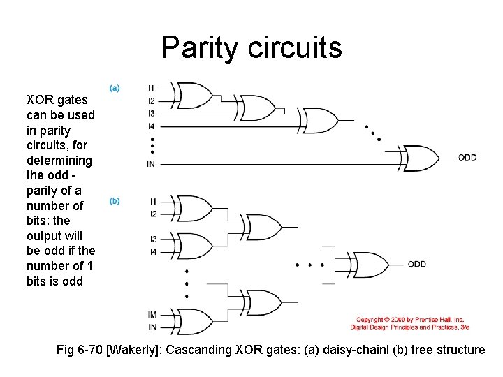 Parity circuits XOR gates can be used in parity circuits, for determining the odd