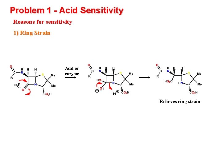 Problem 1 - Acid Sensitivity Reasons for sensitivity 1) Ring Strain Acid or enzyme