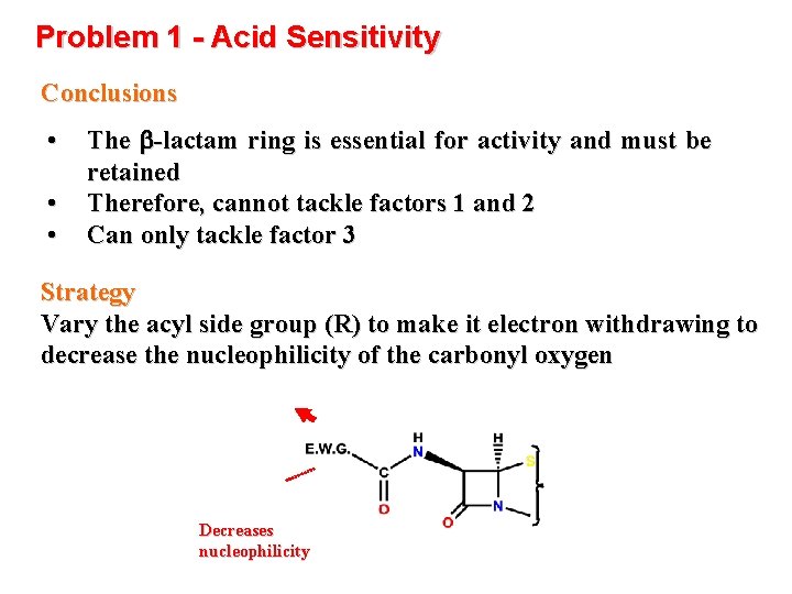 Problem 1 - Acid Sensitivity Conclusions • • • The b-lactam ring is essential