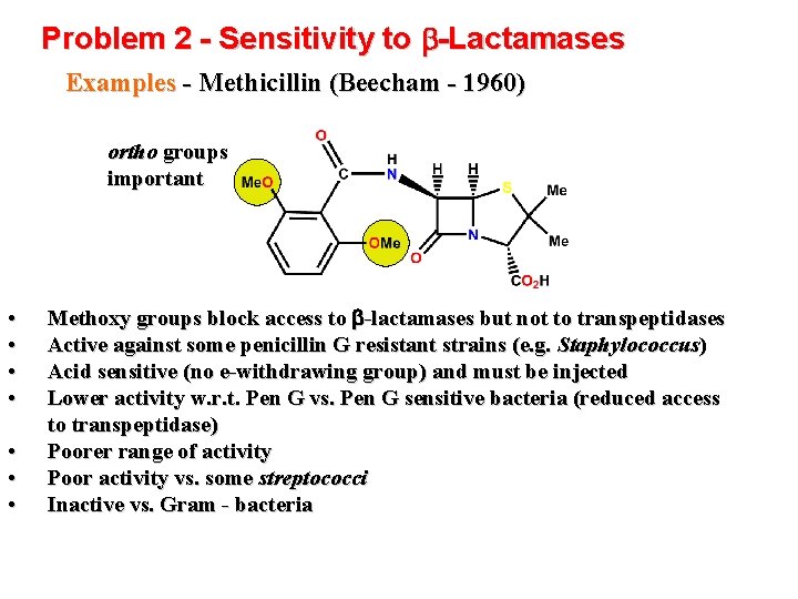 Problem 2 - Sensitivity to b-Lactamases Examples - Methicillin (Beecham - 1960) ortho groups