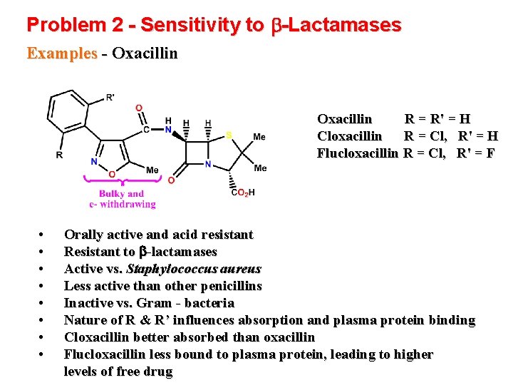 Problem 2 - Sensitivity to b-Lactamases Examples - Oxacillin R = R' = H