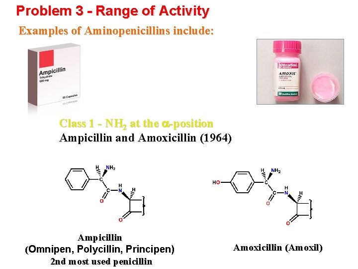 Problem 3 - Range of Activity Examples of Aminopenicillins include: Class 1 - NH