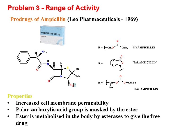 Problem 3 - Range of Activity Prodrugs of Ampicillin (Leo Pharmaceuticals - 1969) Properties