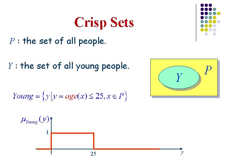 Crisp Sets P : the set of all people. Y : the set of